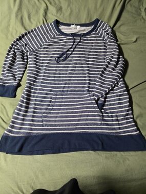 Women's French Laumdry- Striped Navy and White Pullover Tunic Sweater-3xl